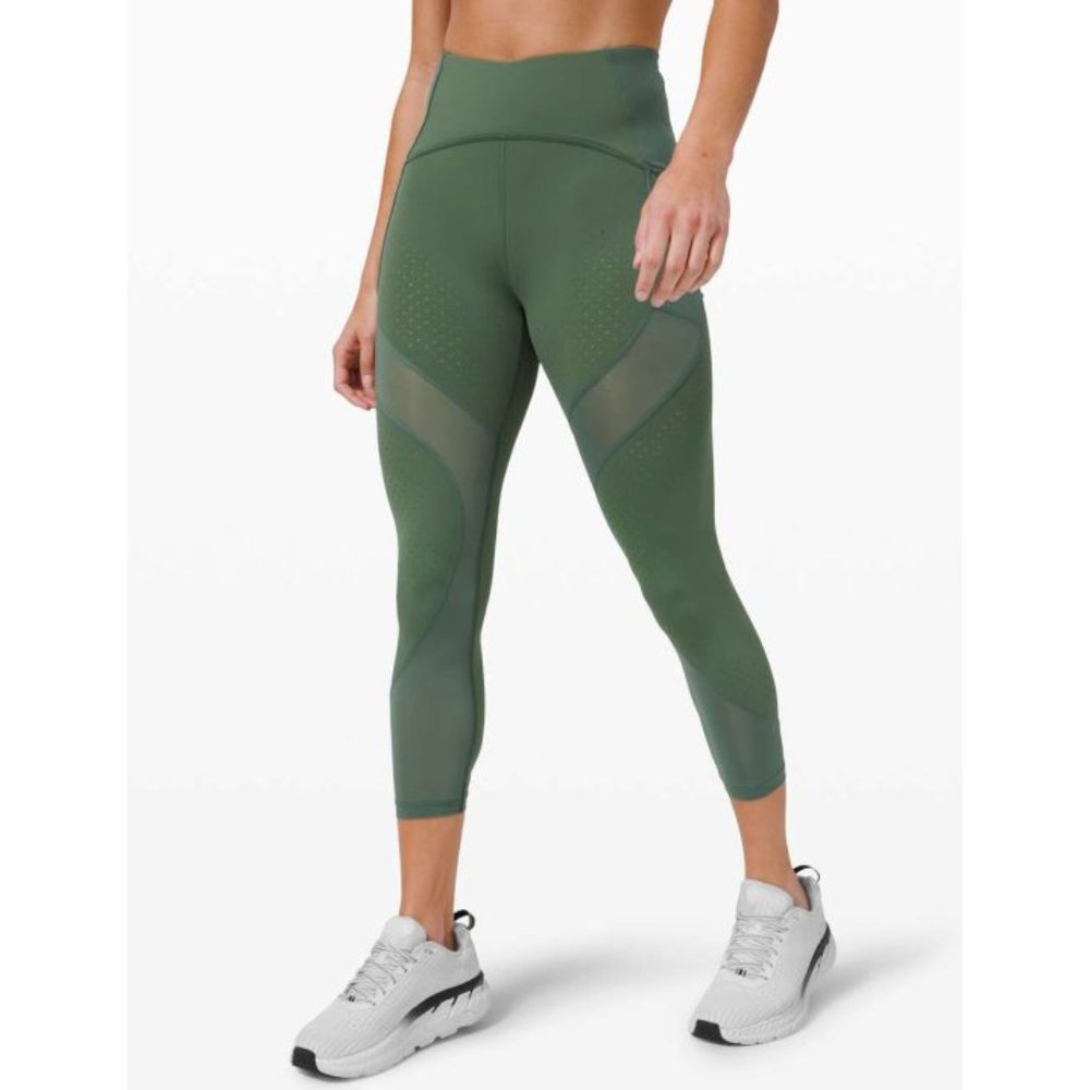 Lululemon Uncovered Strength High-Rise Algae Green Mesh Cut-Outs Olive Tights 4